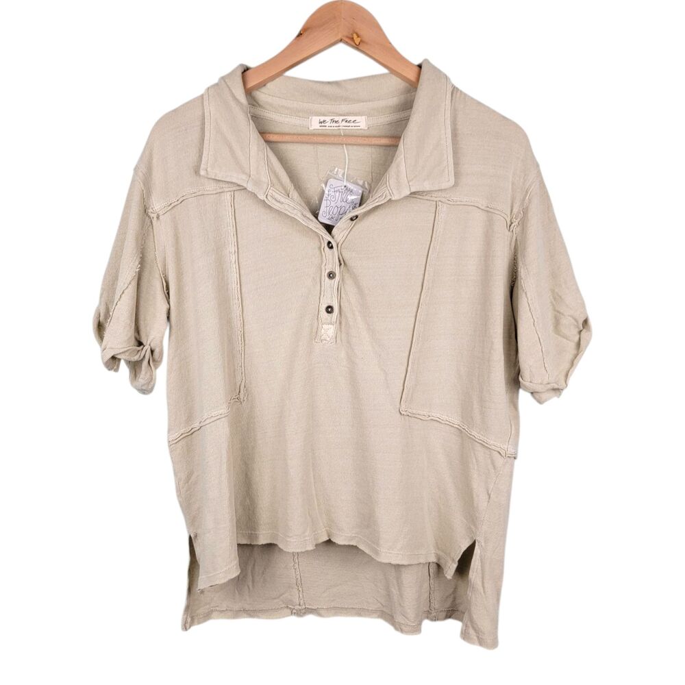 We The Free Polo Shirt Women's M Boxy Slouchy Oversized Fit 100% Cotton NWT